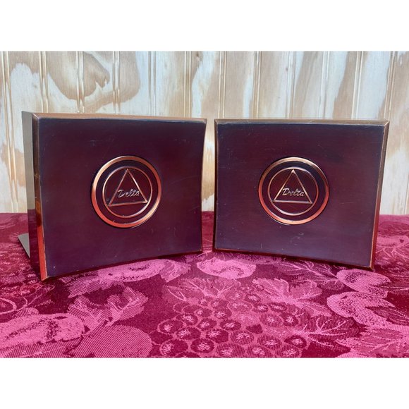 Vintage Delta (upper case) Symbol Triangle Weighted Bookends Pair 2lbs. Each Bro - Picture 1 of 16